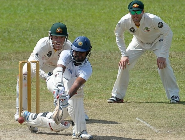 Lahiru Thirimanne sweeps very fine during his innings
