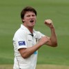 Jackson Bird celebrates a wicket on his debut