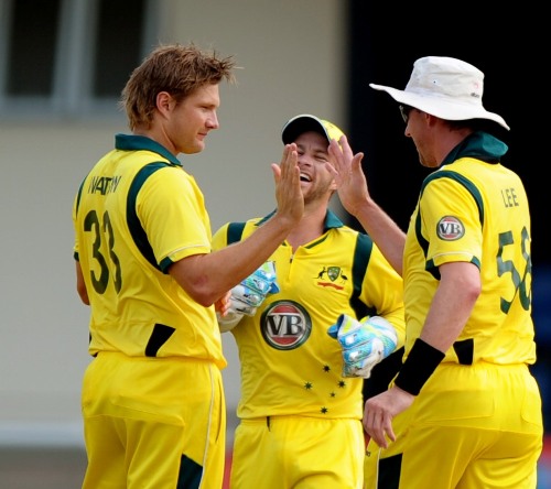 Shane Watson celebrates after getting Johnson Charles wicket