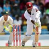 Kraigg Brathwaite defences a ball