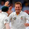 Ryan Harris celebrates Chanderapaul wicket