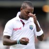 Fidel Edwards prepares for bowling in 2nd day
