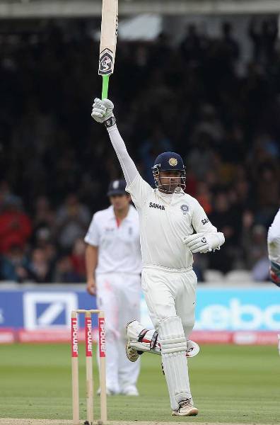 Dravid raised his bat after his Lords test century