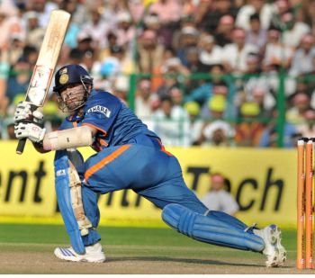 Sachin playing elegant shot to bring up his 46th ODI Century by fetching 1 run