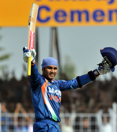 Virender Sehwag's blistering knock of 146 from 102 balls helped India post their highest-ever score in Rajkot